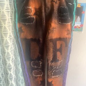 Custom bleached Orange and Black Pants